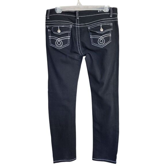 U-51 Juniors Low Rise Jeans 9/10 Black Chic Stretchy Thick Stitching Hip Hop - Picture 2 of 8